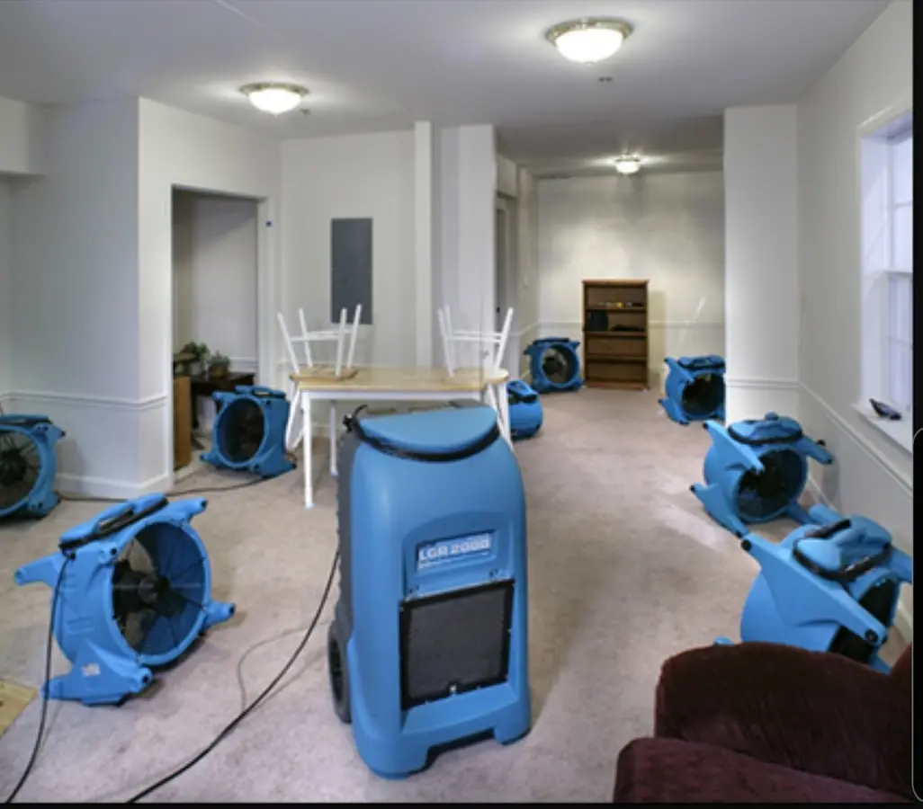 Air movers and dehumidifier setup for Water Damage Restoration in Rohnert Park